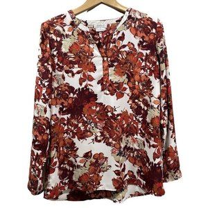 VAN HEUSEN Womens Floral Fall Colors Long Sleeves Roll Tab Blouse Top Size S